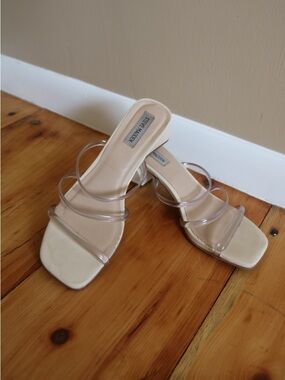 Steve Madden Clear-Strap Nude Slide Heels